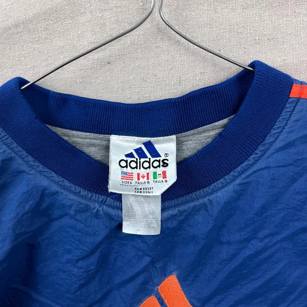Adidas Windbreaker Pullover Mens Large Blue Orange 3 Stripe Vintage 90s Crewneck